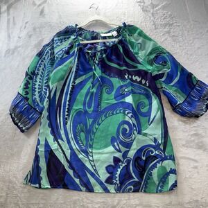 Chico's Tunic Top Womens Size 2 Chiffon Peasant 3/4 Sleeve